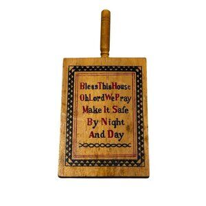 Vintage 8” Wooden Wall Decor Christian bless this house kitschy Primitive